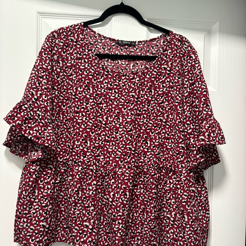 SHEIN Red Flutter Sleeve Ruffled Blouse